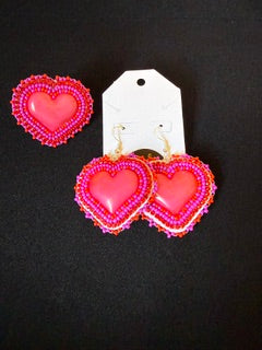 Pink heart earrings and ring Set