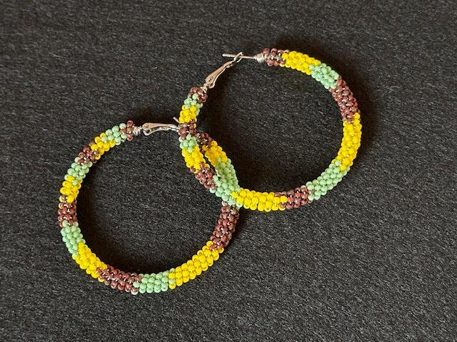 Yellow, green & brown hoops