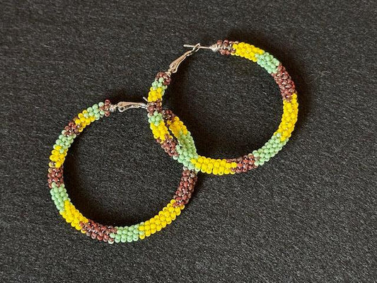 Yellow, green & brown hoops